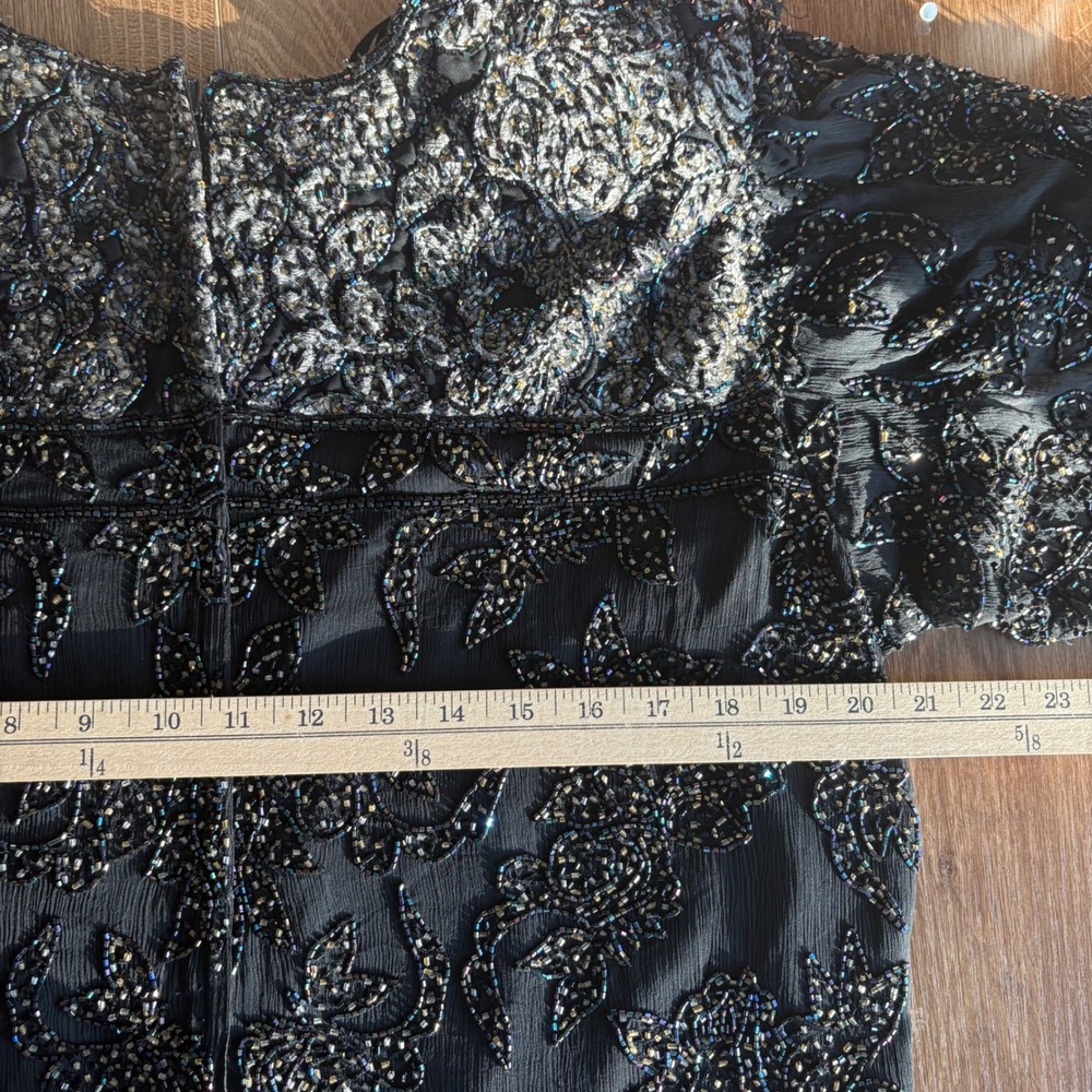 VTG Silk & Velvet Odeon Black Beaded Sequined Top Blouse NYE Holiday Party Sz 14 - Picture 7 of 9